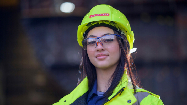 An engineer at BAE Systems wearing protective clothing