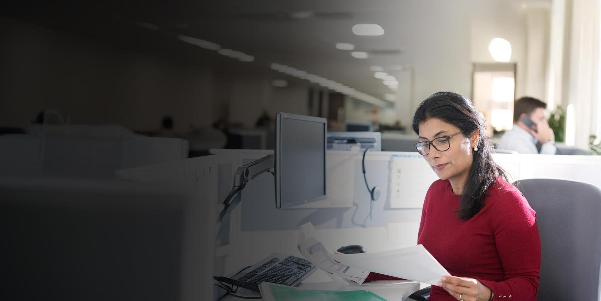 Female reading documents