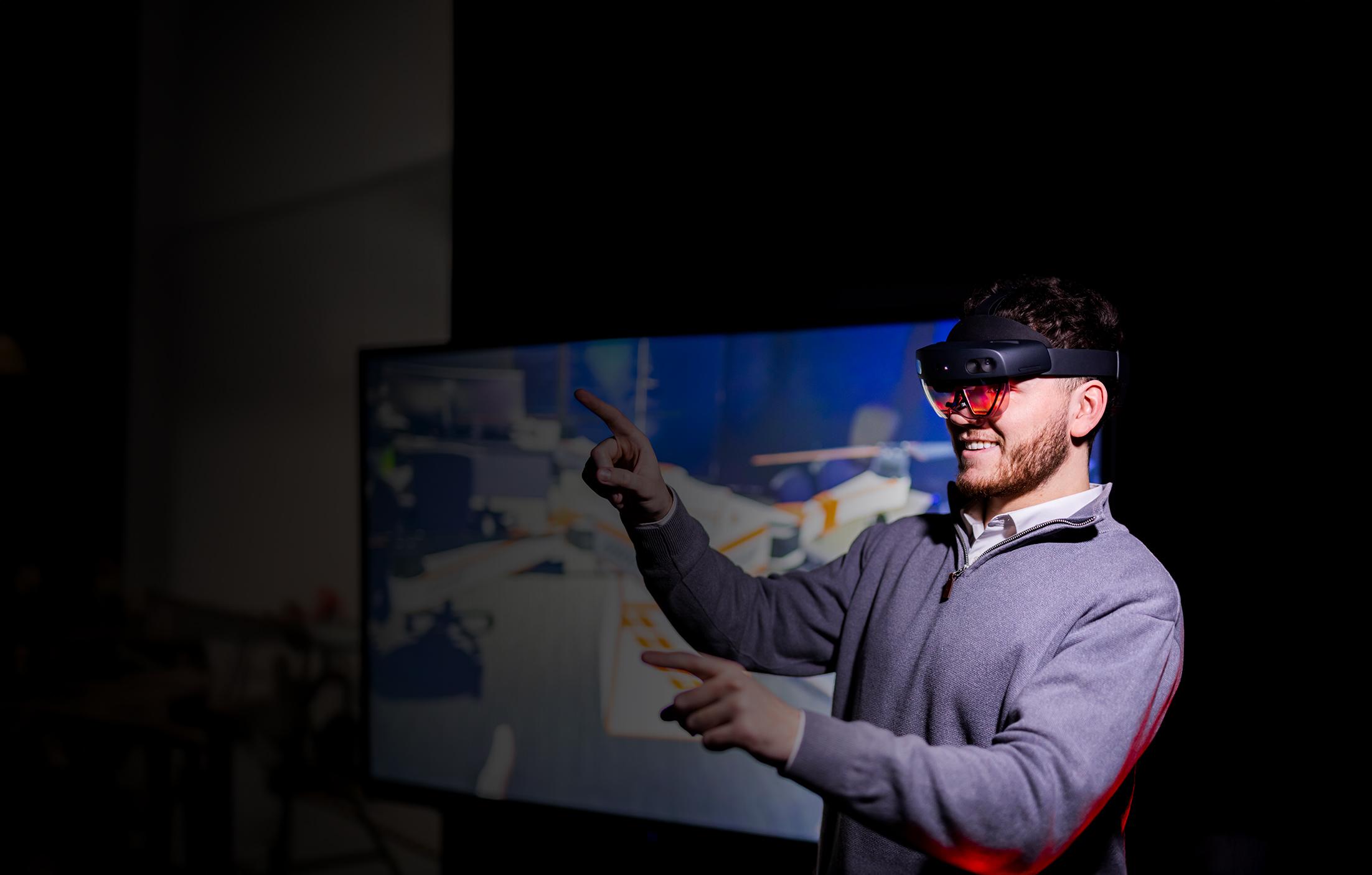 Man using technology glasses