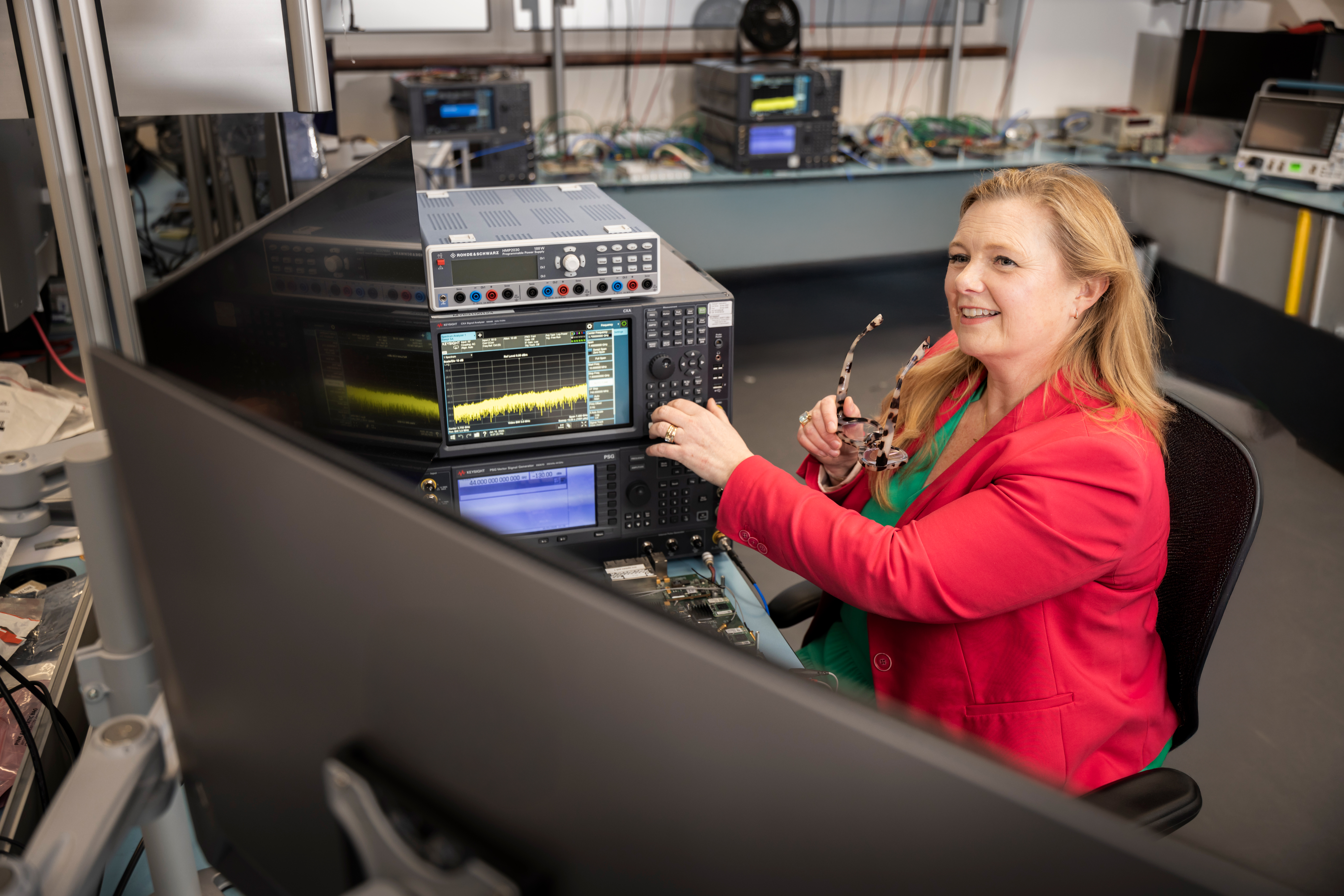 Woman using complex measuring system